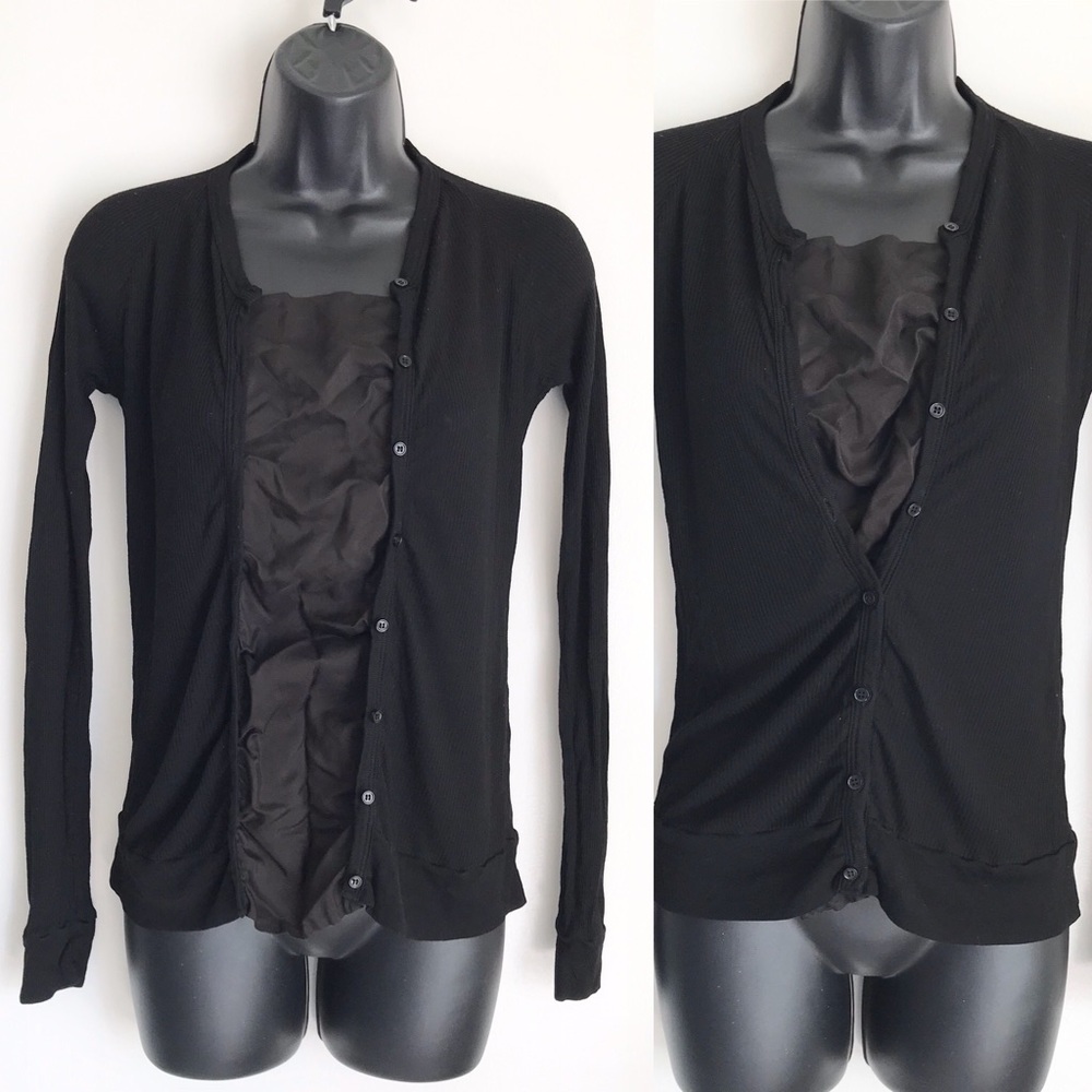 CLU  Ribbed Silk Long Sleeve Black Pullover Top S